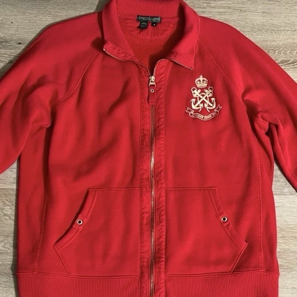 Vintage Ralph Lauren Jeans Co Full Zip‎ Jacket Womens L Red Gold Crest Collar
